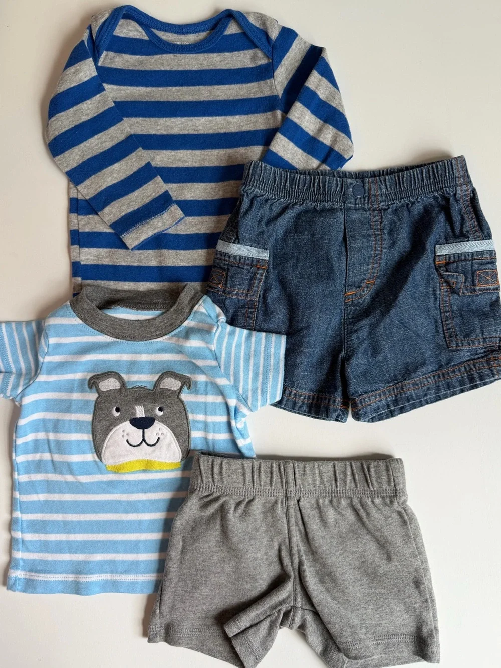 Carter's Boys Blue & Gray Striped Matching Set with Denim Shorts